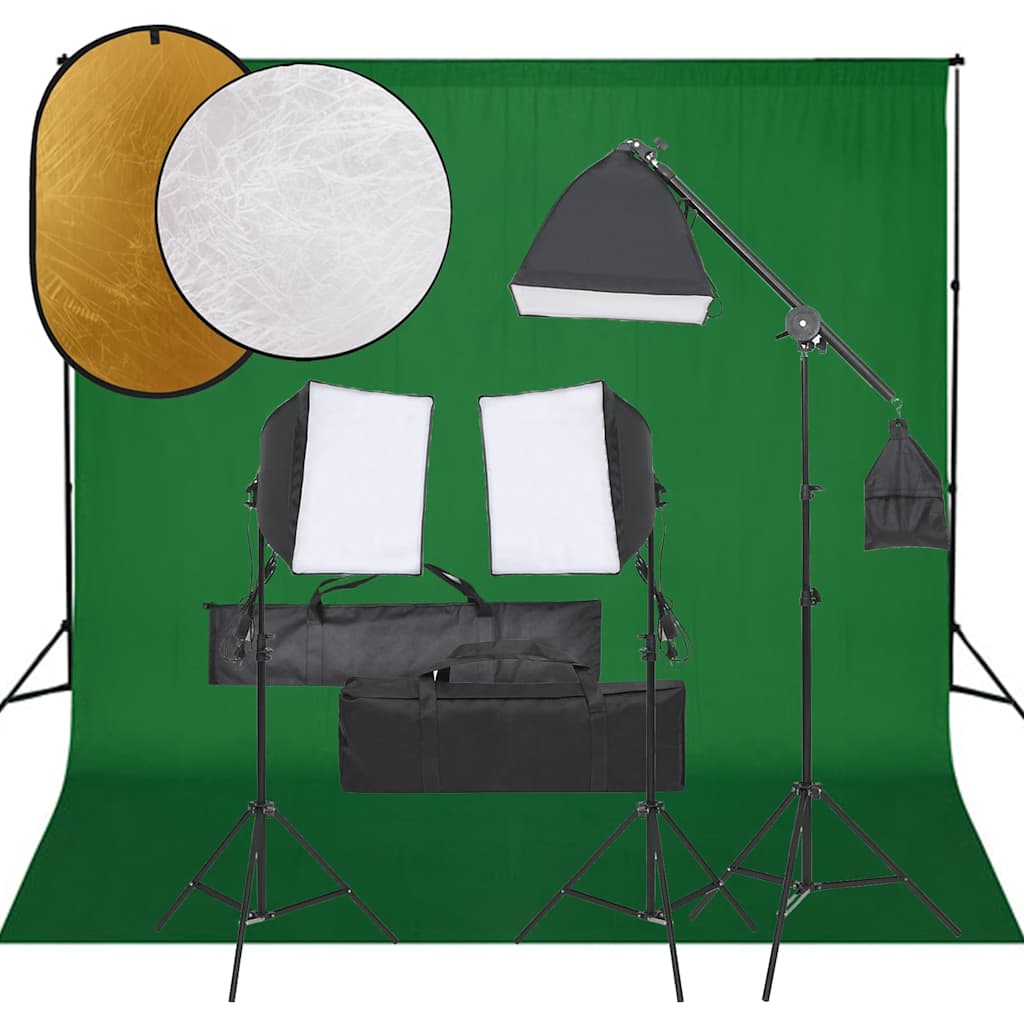 vidaXL Photo Studio Kit with Lights, Background, and Reflector