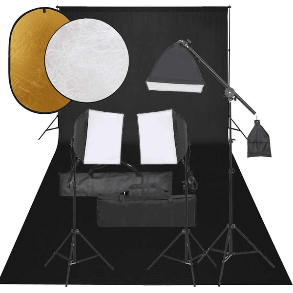 vidaXL Photo Studio Kit with Lights, Background, and Reflector