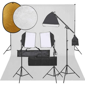 vidaXL Photo Studio Kit with Lights, Background, and Reflector