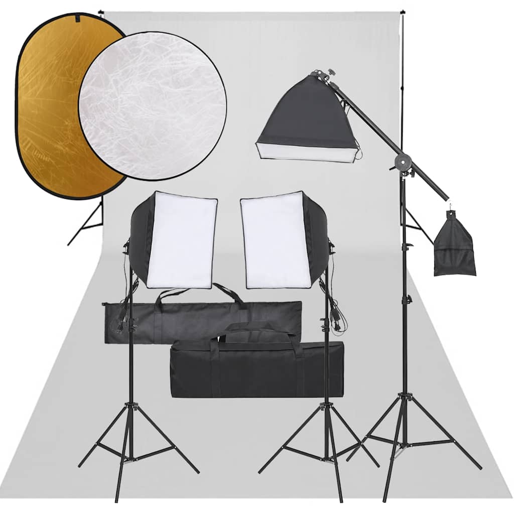 vidaXL Photo Studio Kit with Lights, Background, and Reflector