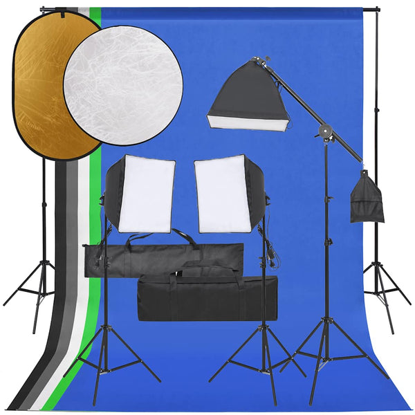 vidaXL Photo Studio Kit with Lights, Background, and Reflector
