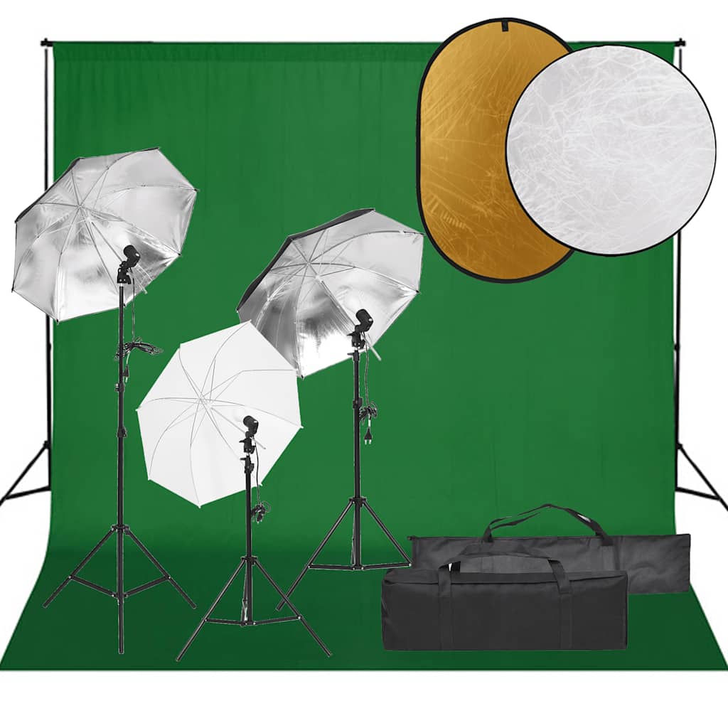 vidaXL Photo Studio Kit with Lights, Background, and Reflector