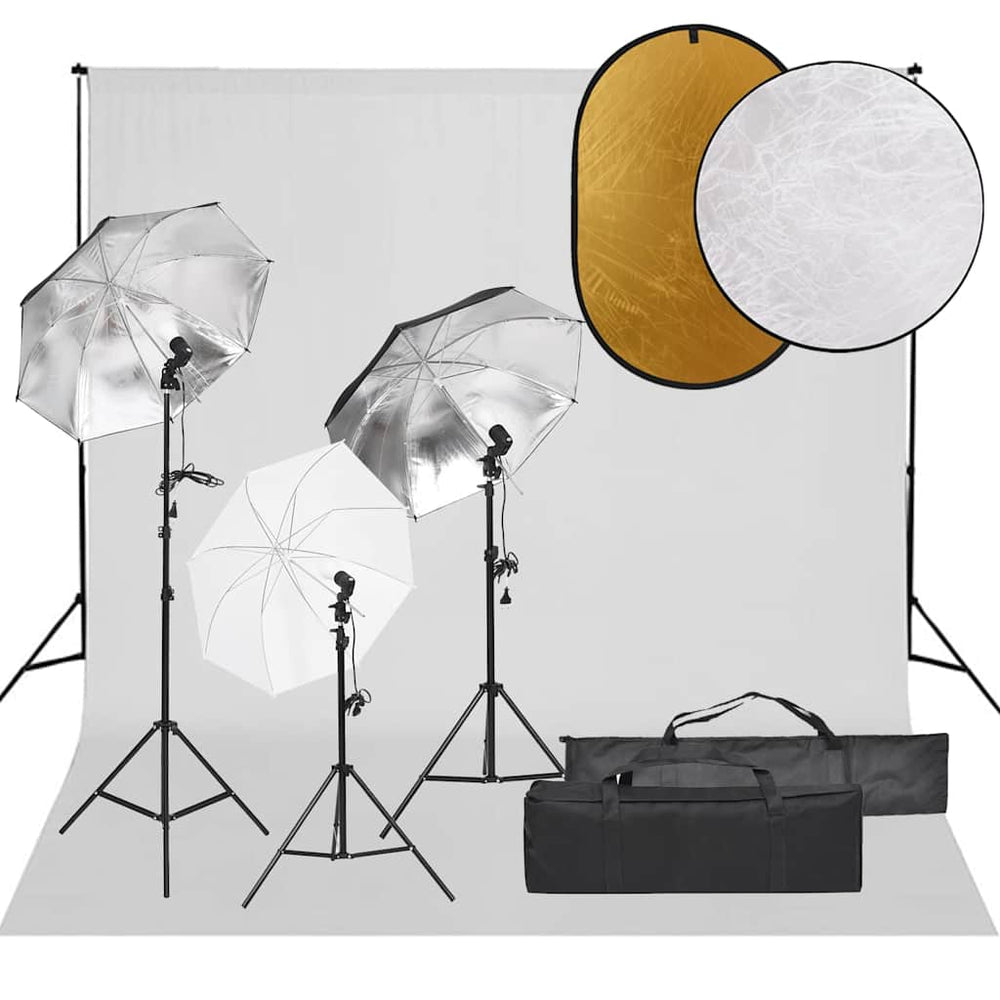 vidaXL Photo Studio Kit with Lights, Background, and Reflector
