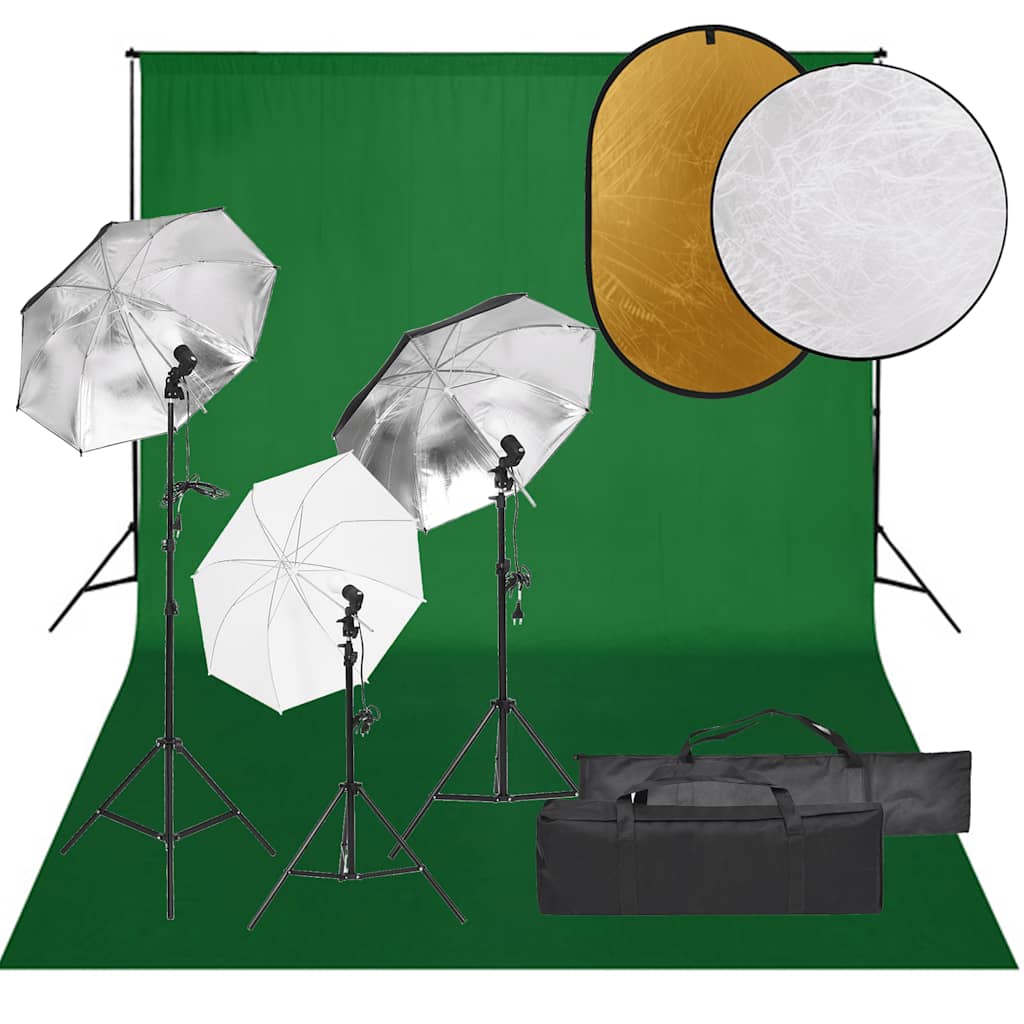 vidaXL Photo Studio Kit with Lights, Background, and Reflector