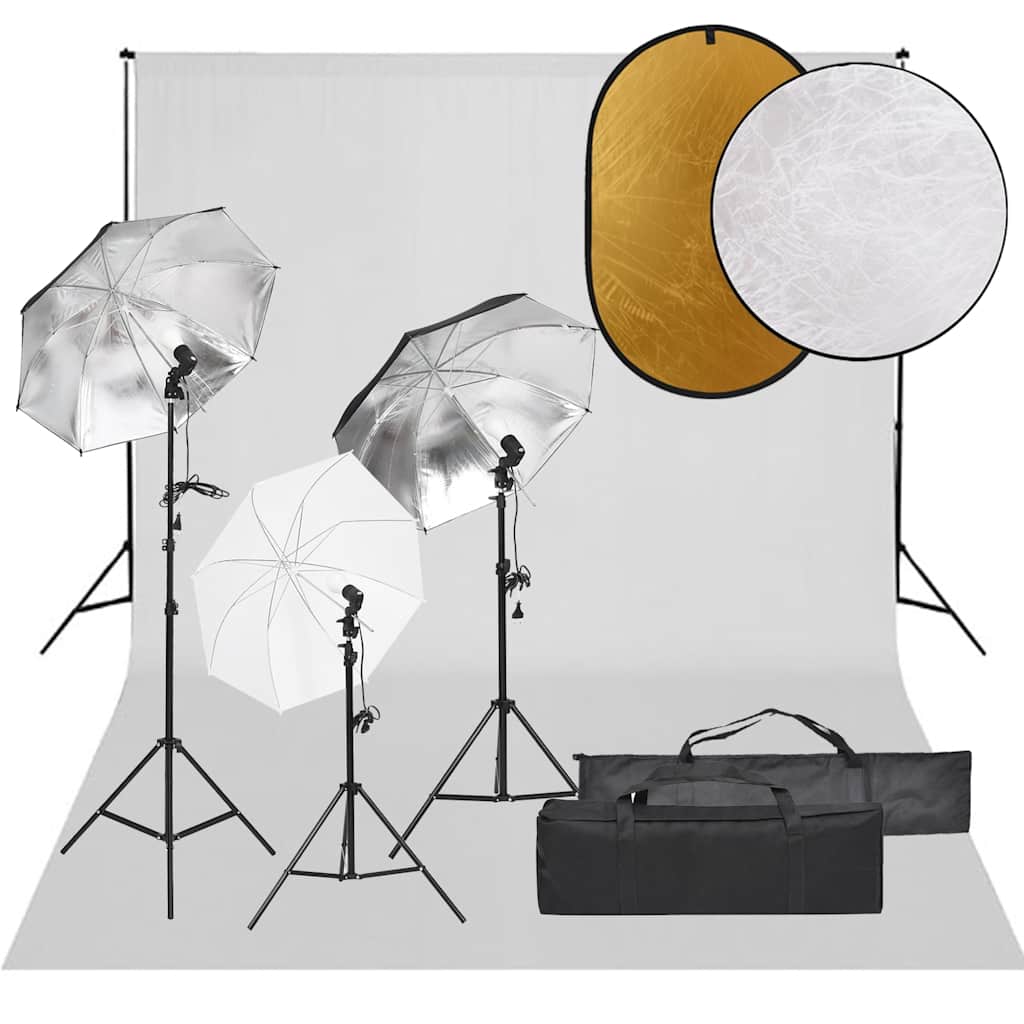 vidaXL Photo Studio Kit with Lights, Background, and Reflector