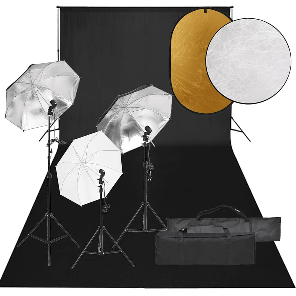 vidaXL Photo Studio Kit with Lights, Background, and Reflector