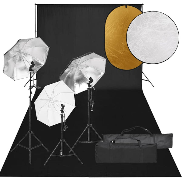 vidaXL Photo Studio Kit with Lights, Background, and Reflector