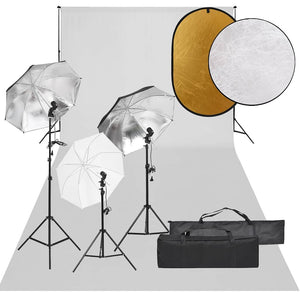 vidaXL Photo Studio Kit with Lights, Background, and Reflector