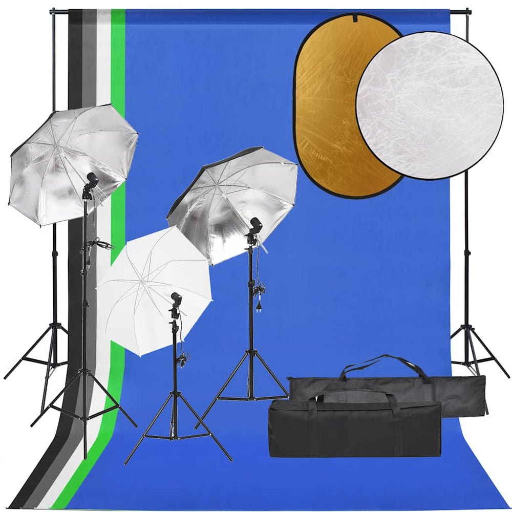 vidaXL Photo Studio Kit with Lights, Background, and Reflector