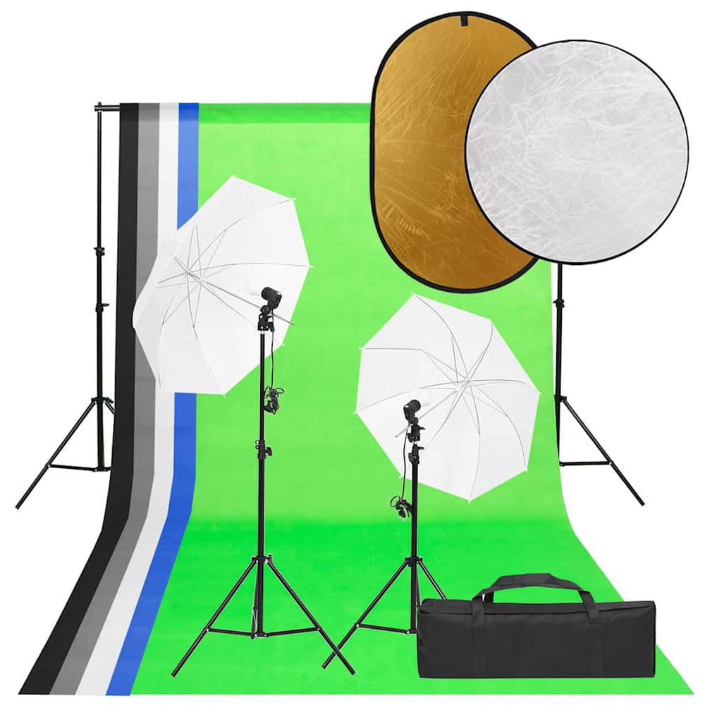 vidaXL Photo Studio Kit with Lights, Background, and Reflector