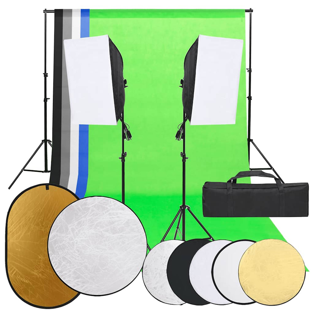 vidaXL Photo Studio Kit with Lights, Background, and Reflector