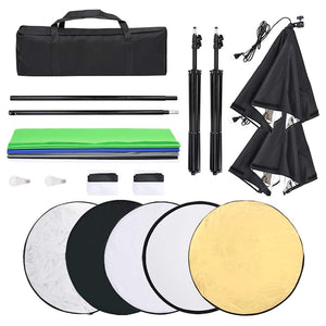 vidaXL Photo Studio Kit with Lights, Background, and Reflector