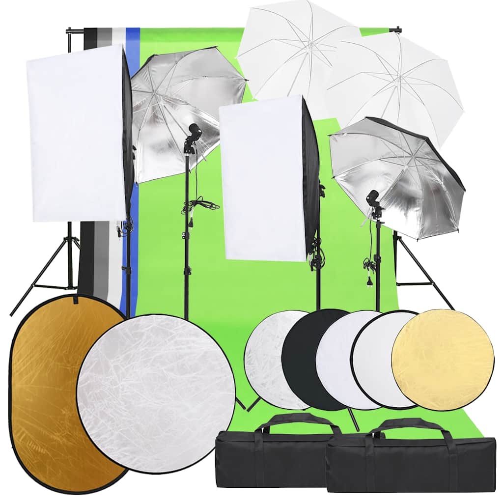 vidaXL Photo Studio Kit with Lights, Background, and Reflector