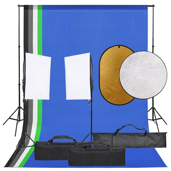 vidaXL Photo Studio Kit with Lights, Background, and Reflector