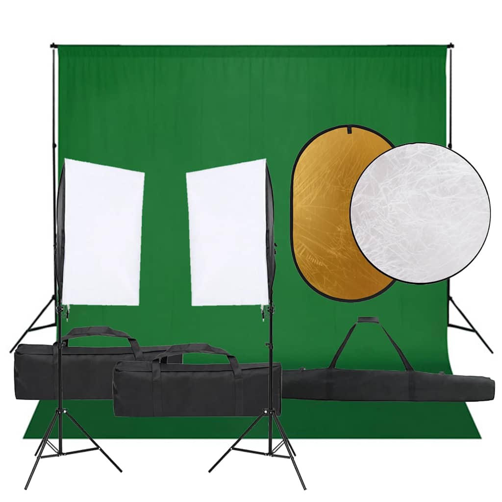 vidaXL Photo Studio Kit with Lights, Background, and Reflector