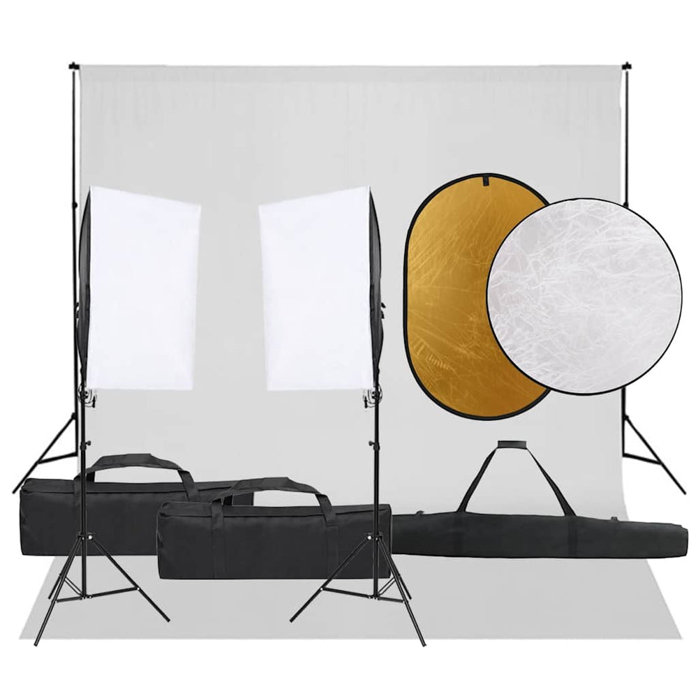 vidaXL Photo Studio Kit with Lights, Background, and Reflector