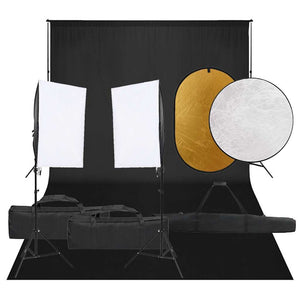 vidaXL Photo Studio Kit with Lights, Background, and Reflector
