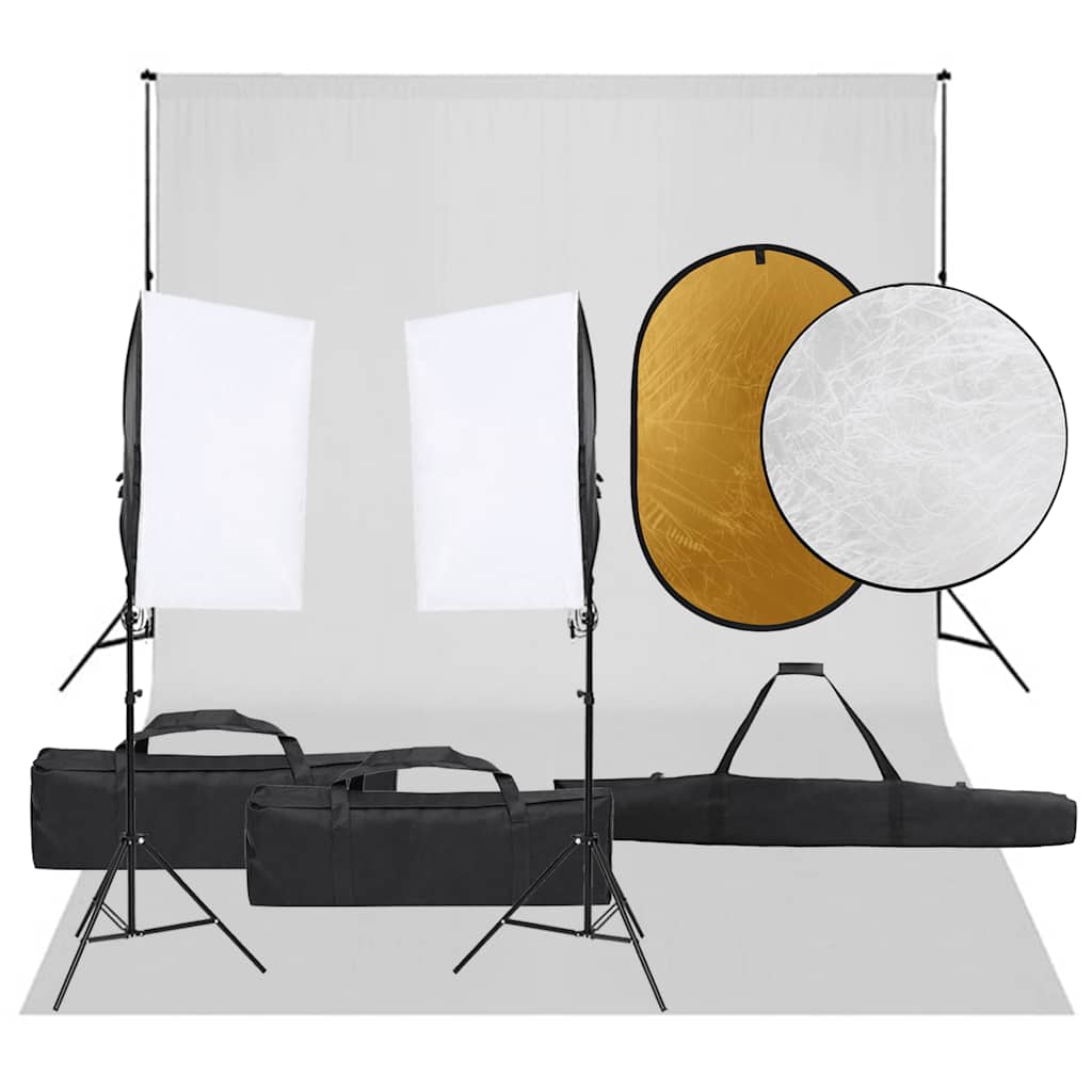 vidaXL Photo Studio Kit with Lights, Background, and Reflector