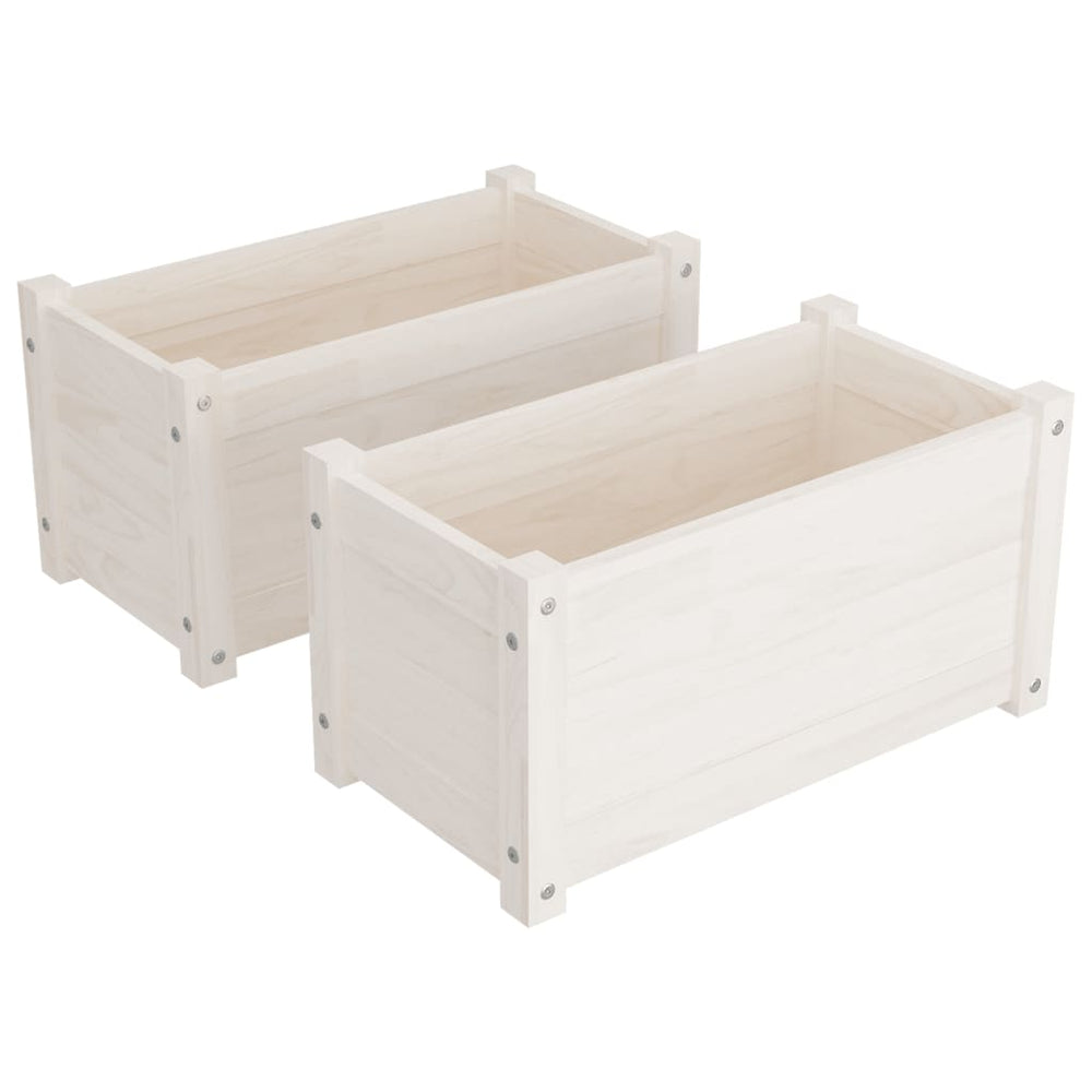 Pflanzkübel 2er Set, Kiefer Massivholz, 60 cm, Weiß