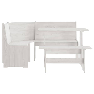 vidaXL 3-Piece Corner Bench Dining Set REINE White Solid Pine Wood