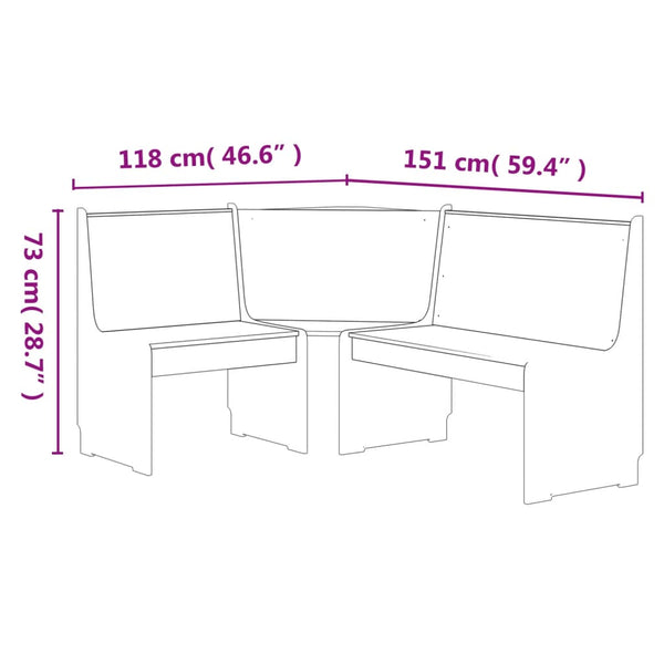 vidaXL 3-Piece Corner Bench Dining Set REINE White Solid Pine Wood