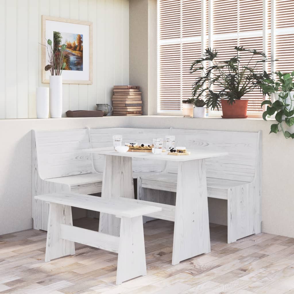 vidaXL 3-Piece Corner Bench Dining Set REINE White Solid Pine Wood