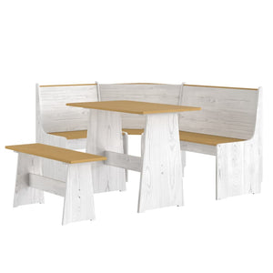 vidaXL 3-Piece Corner Bench Set REINE Honey Brown White Solid Pine Wood