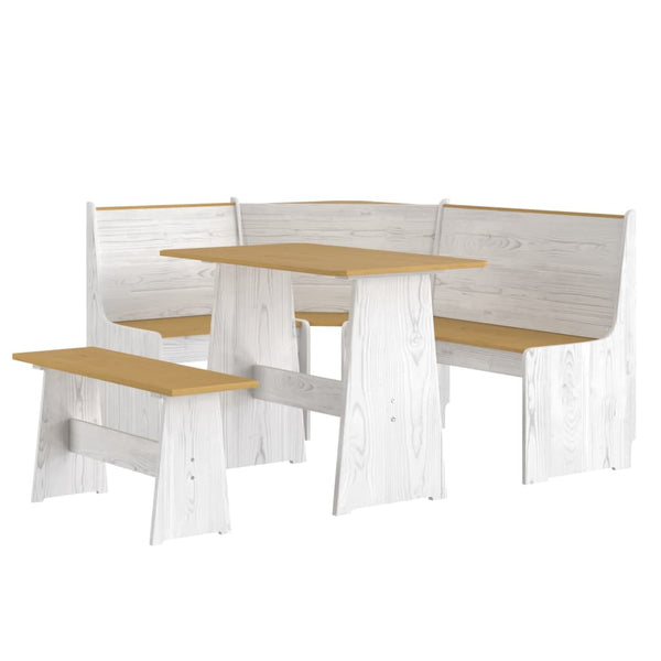 vidaXL 3-Piece Corner Bench Set REINE Honey Brown White Solid Pine Wood