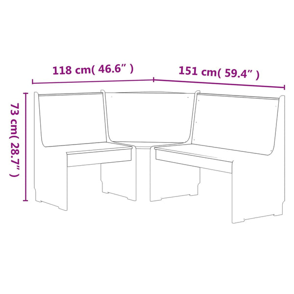 vidaXL 3-Piece Corner Bench Set REINE Honey Brown White Solid Pine Wood