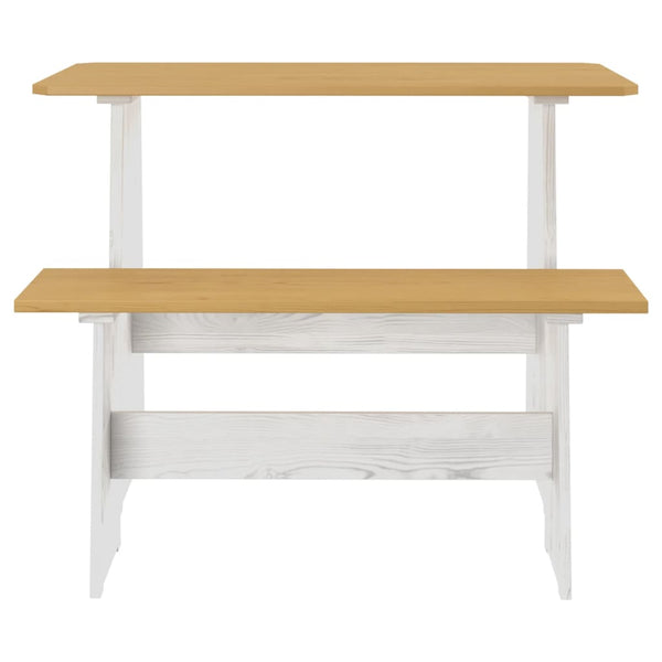 vidaXL 3-Piece Corner Bench Set REINE Honey Brown White Solid Pine Wood