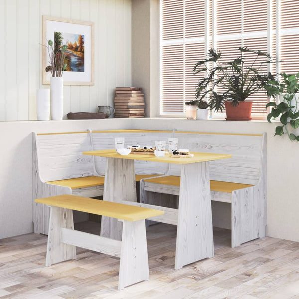 vidaXL 3-Piece Corner Bench Set REINE Honey Brown White Solid Pine Wood