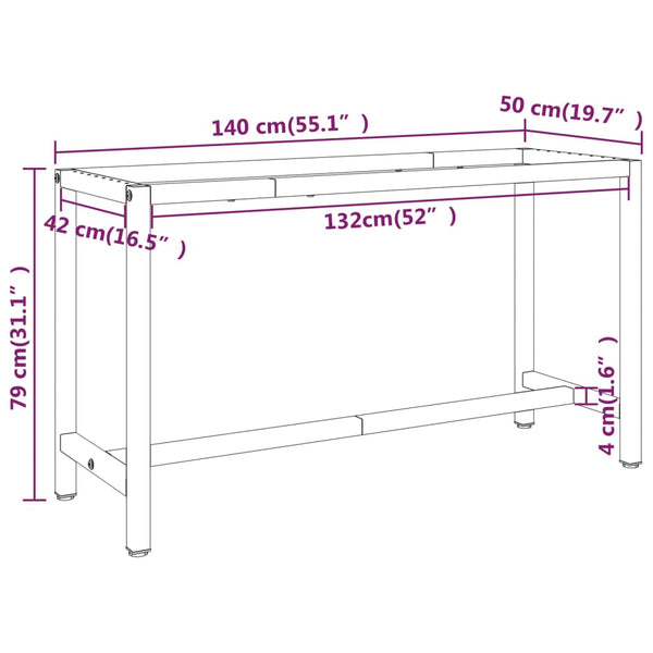 vidaXL Workbench Frame Matte Black and Matte Red 140x50x79 cm Metal