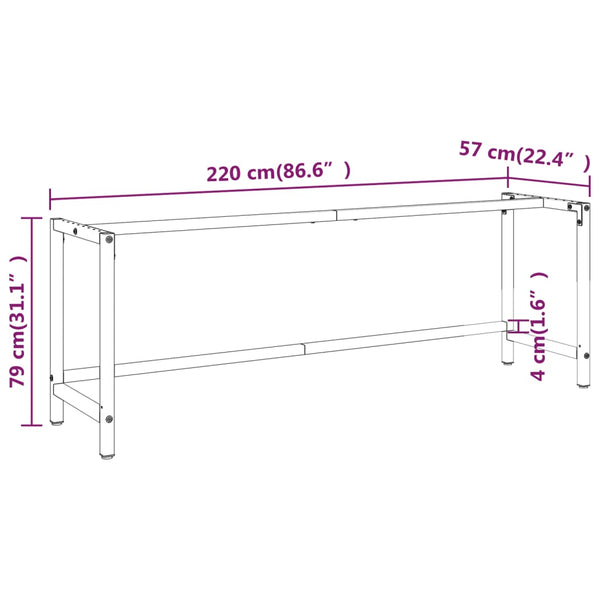vidaXL Workbench Frame Matte Black and Matte Red 220x57x79 cm Metal