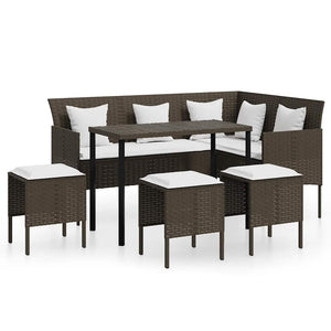 vidaXL 5-piece L-shaped Sofa Set with Cushions Poly Rattan Brown