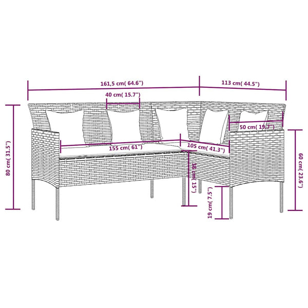 vidaXL 5-piece L-shaped Sofa Set with Cushions Poly Rattan Brown