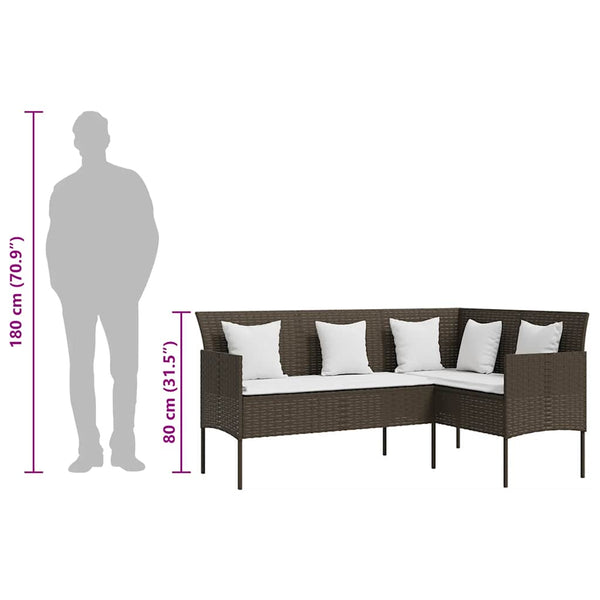 vidaXL 5-piece L-shaped Sofa Set with Cushions Poly Rattan Brown