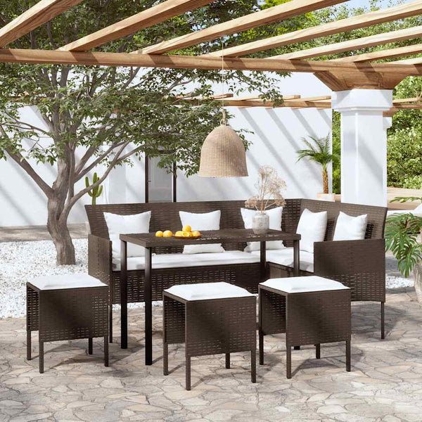 vidaXL 5-piece L-shaped Sofa Set with Cushions Poly Rattan Brown