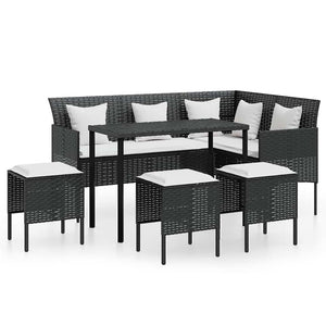 vidaXL 5-Piece L-Shaped Sofa Set with Cushions Poly Rattan Black