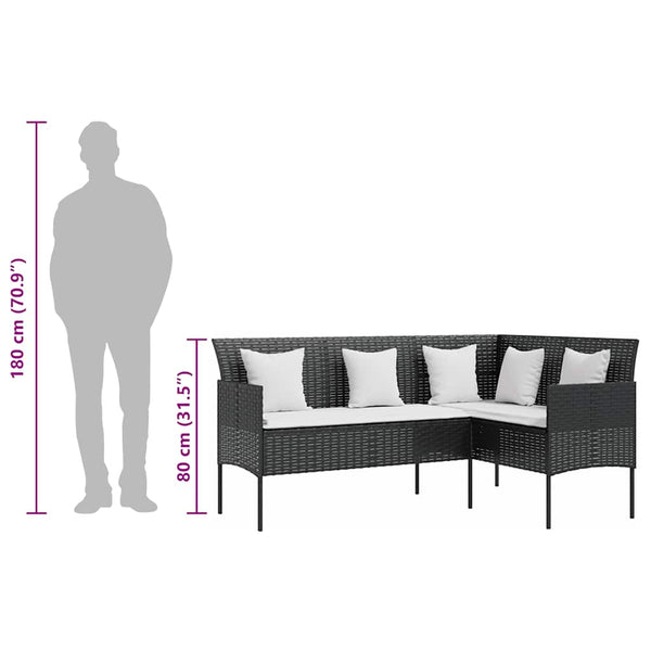 vidaXL 5-Piece L-Shaped Sofa Set with Cushions Poly Rattan Black
