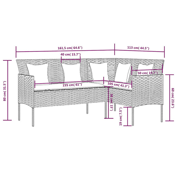 vidaXL 5-Piece L-Shaped Sofa Set with Cushions Poly Rattan Black