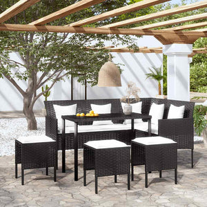 vidaXL 5-Piece L-Shaped Sofa Set with Cushions Poly Rattan Black