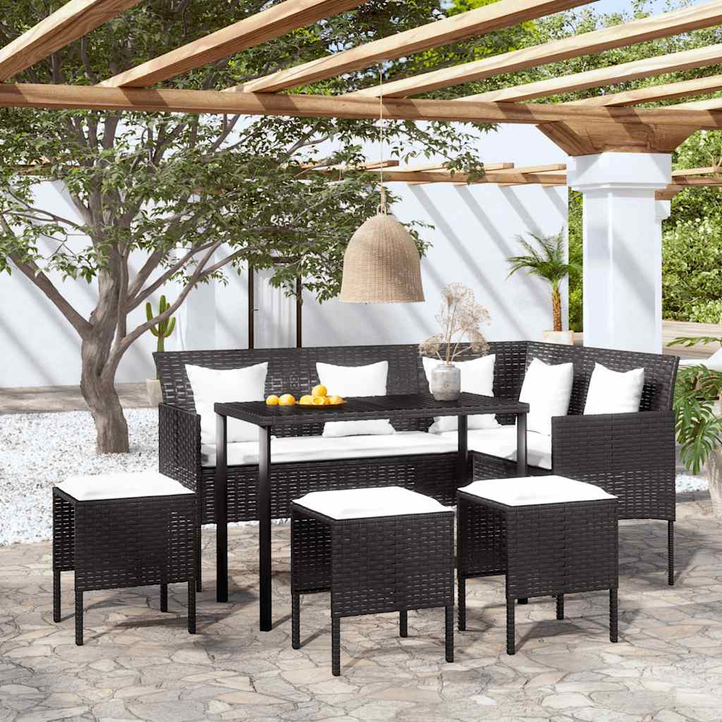 vidaXL 5-Piece L-Shaped Sofa Set with Cushions Poly Rattan Black