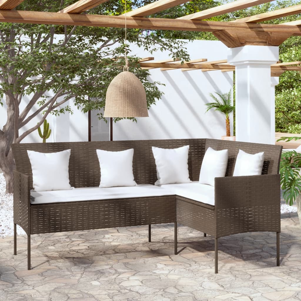 vidaXL L-Shaped Sofa with Cushions Poly Rattan Brown