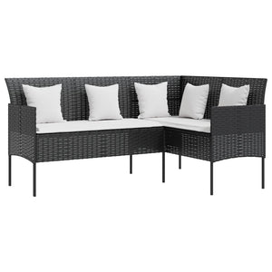 vidaXL L-shaped Sofa with Cushions Poly Rattan Black