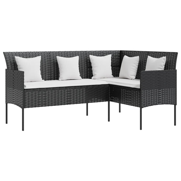 vidaXL L-shaped Sofa with Cushions Poly Rattan Black