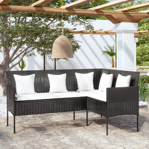 vidaXL L-shaped Sofa with Cushions Poly Rattan Black
