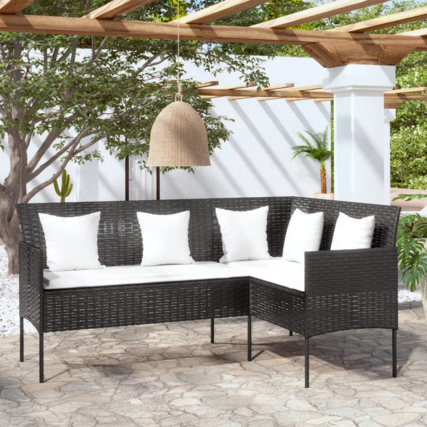 vidaXL L-shaped Sofa with Cushions Poly Rattan Black
