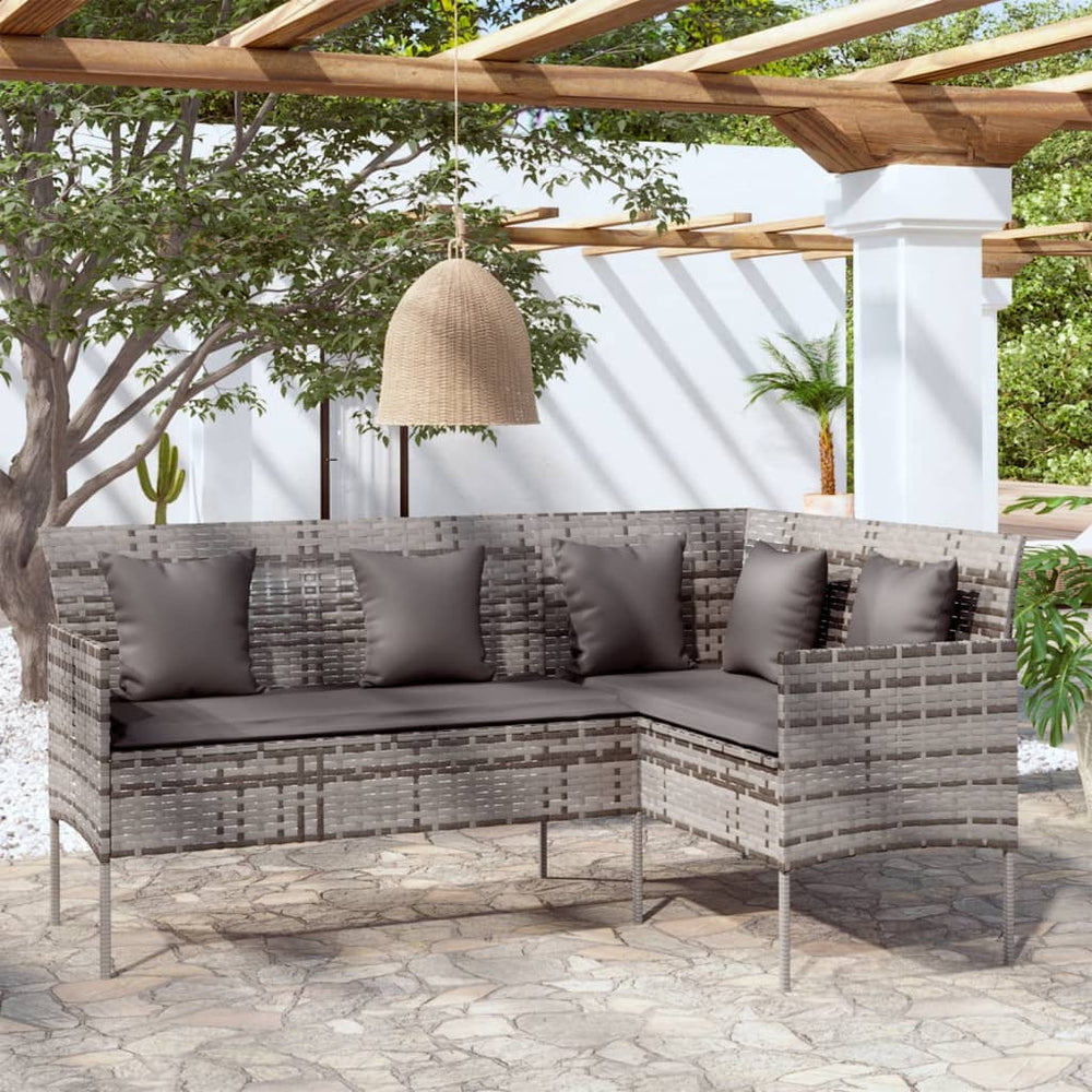 vidaXL L-Shaped Sofa with Cushions Poly Rattan Grey