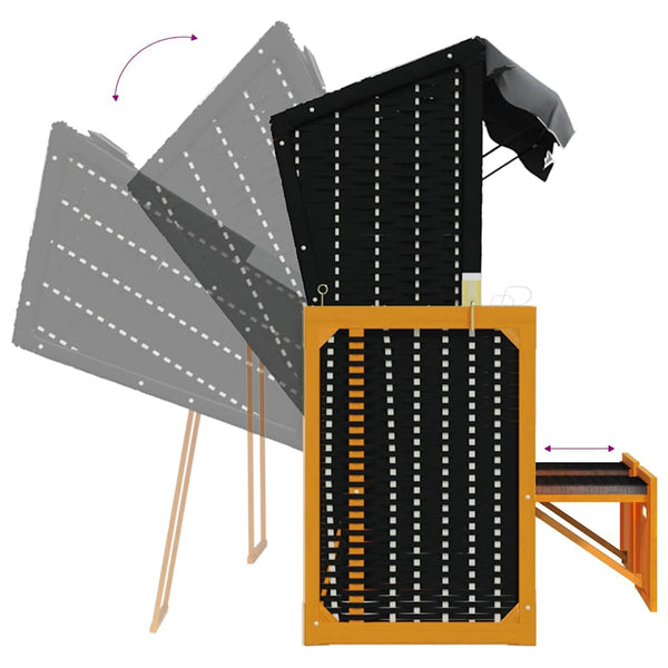 Strandkorb mit Dach Poly Rattan & Massivholz Schwarz Anthrazit