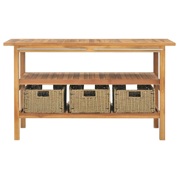 vidaXL Solid Teak Washbasin Cabinet with 3 Baskets 132x45x75cm